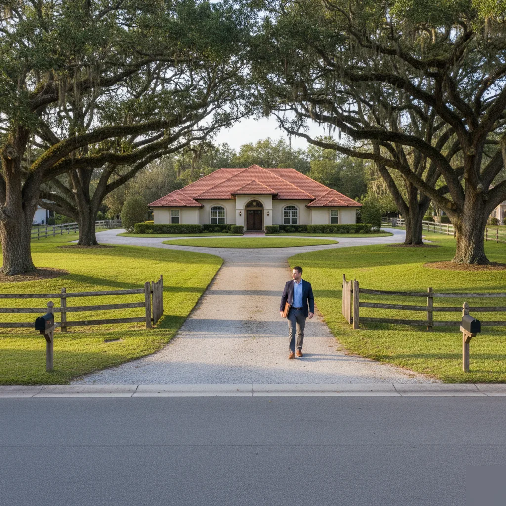 Estate planning lawyer near Windermere North FL walking toward a home in the Gotha border area