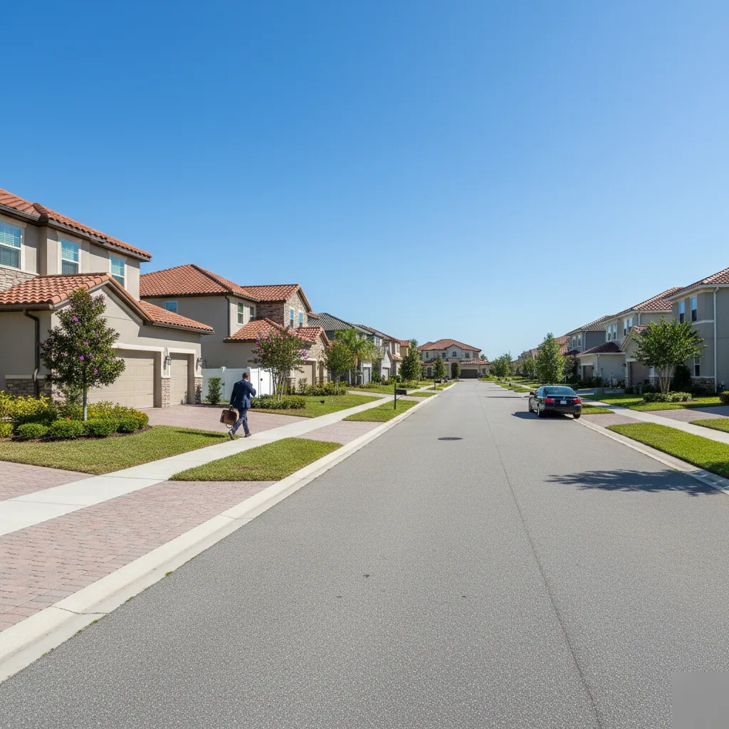 Estate planning attorney near Lake Butler in Windermere walking toward luxury neighborhood home