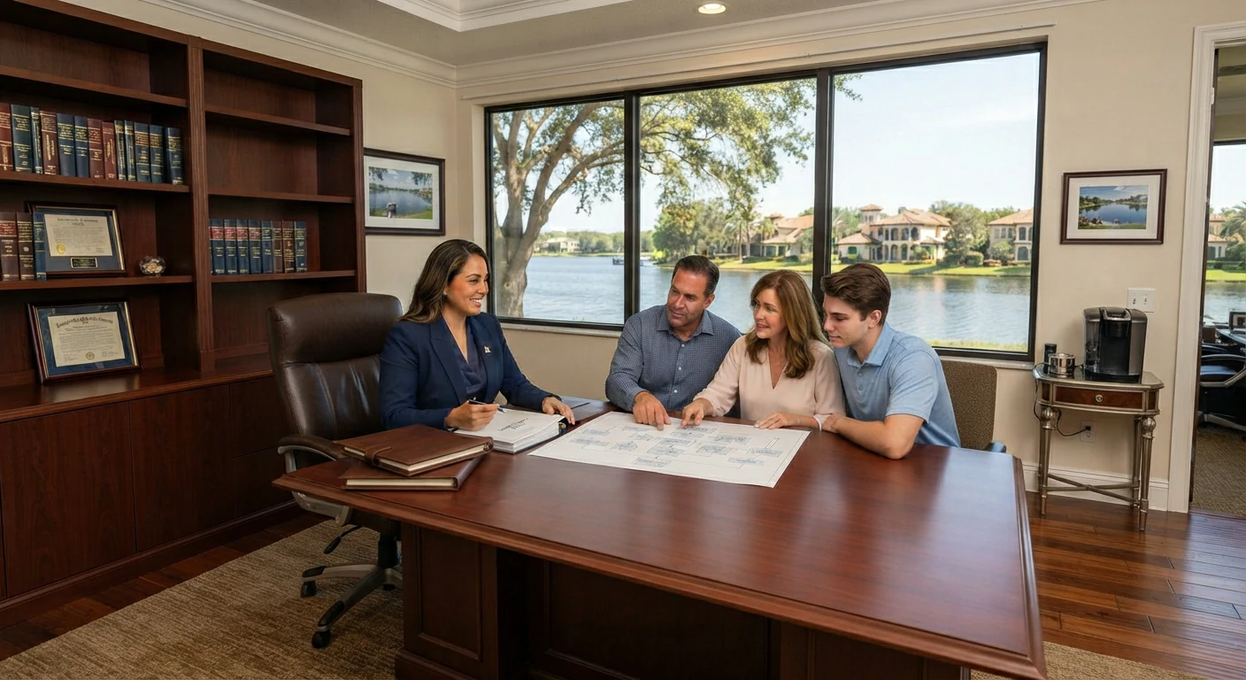 Family consulting with an estate planning lawyer about wealth preservation, trusts, and estate planning in Windermere, Florida.