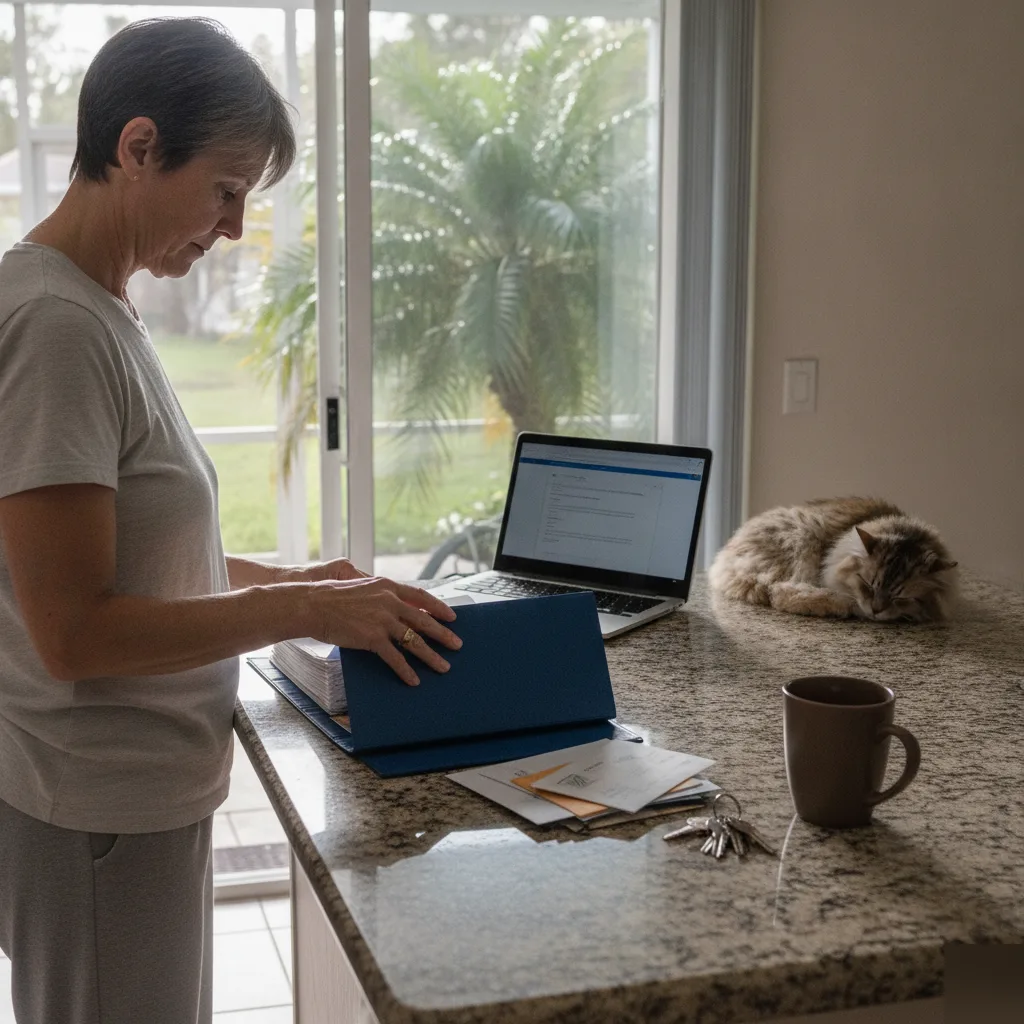 Homeowner reviewing a trust binder at a Windermere kitchen table