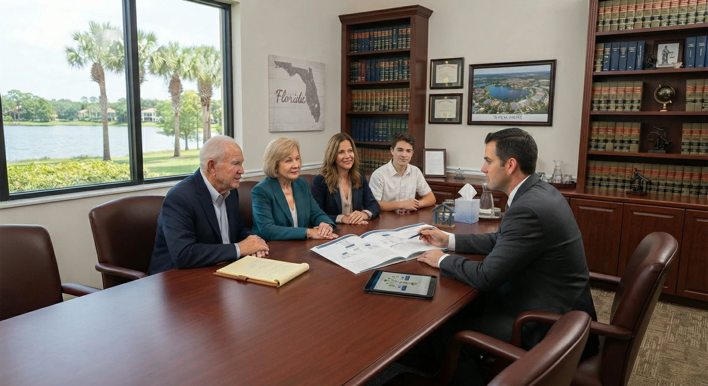 Family meeting with an estate planning attorney to discuss multi-generational wealth planning, trusts, and asset protection strategies in Windermere, Florida.