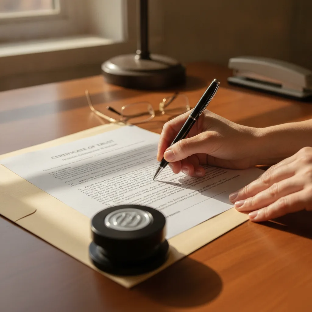 Signing a certificate of trust document in Windermere